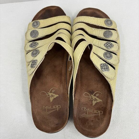 Dansko Janie Slide Sandals Size EU 38 Leather Light Beige Adjustable Strappy - Picture 2 of 10